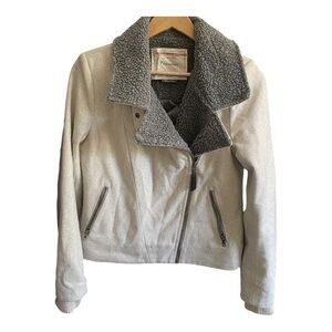 Anthropologie Cartonnier Cream and Gray Wool Blend Sherpa Jacket